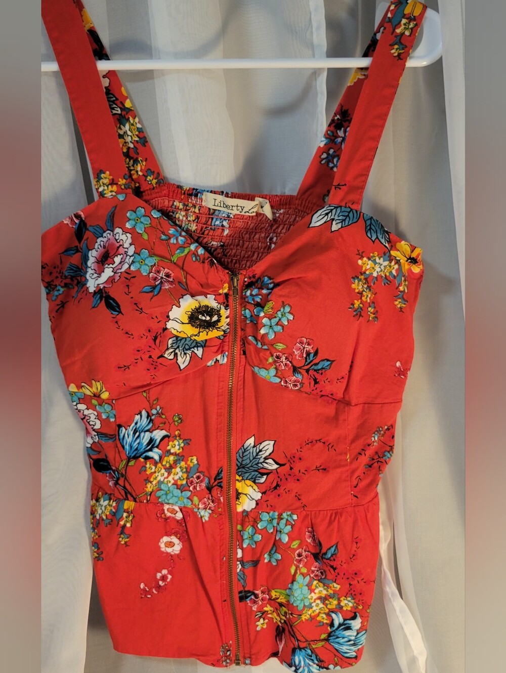 Liberty Love Red Floral Zip-Front Sleeveless Top